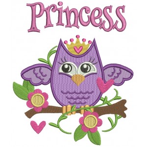 Princess Owl Sitting on the Branch Filled Machine Embroidery Design Digitized Pattern